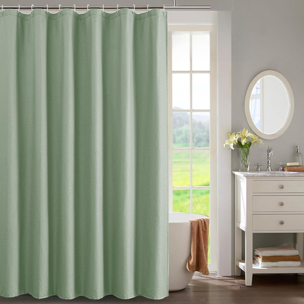 OWENIE Cream Shower Curtain or Bathroom 72x72 Inch, 3D Embossed Textured Waffle Fabric Shower Curtains, Soft Hotel Farmhouse Style, Water Repellent, Machine Washable, Cream, 72" W x 72" L