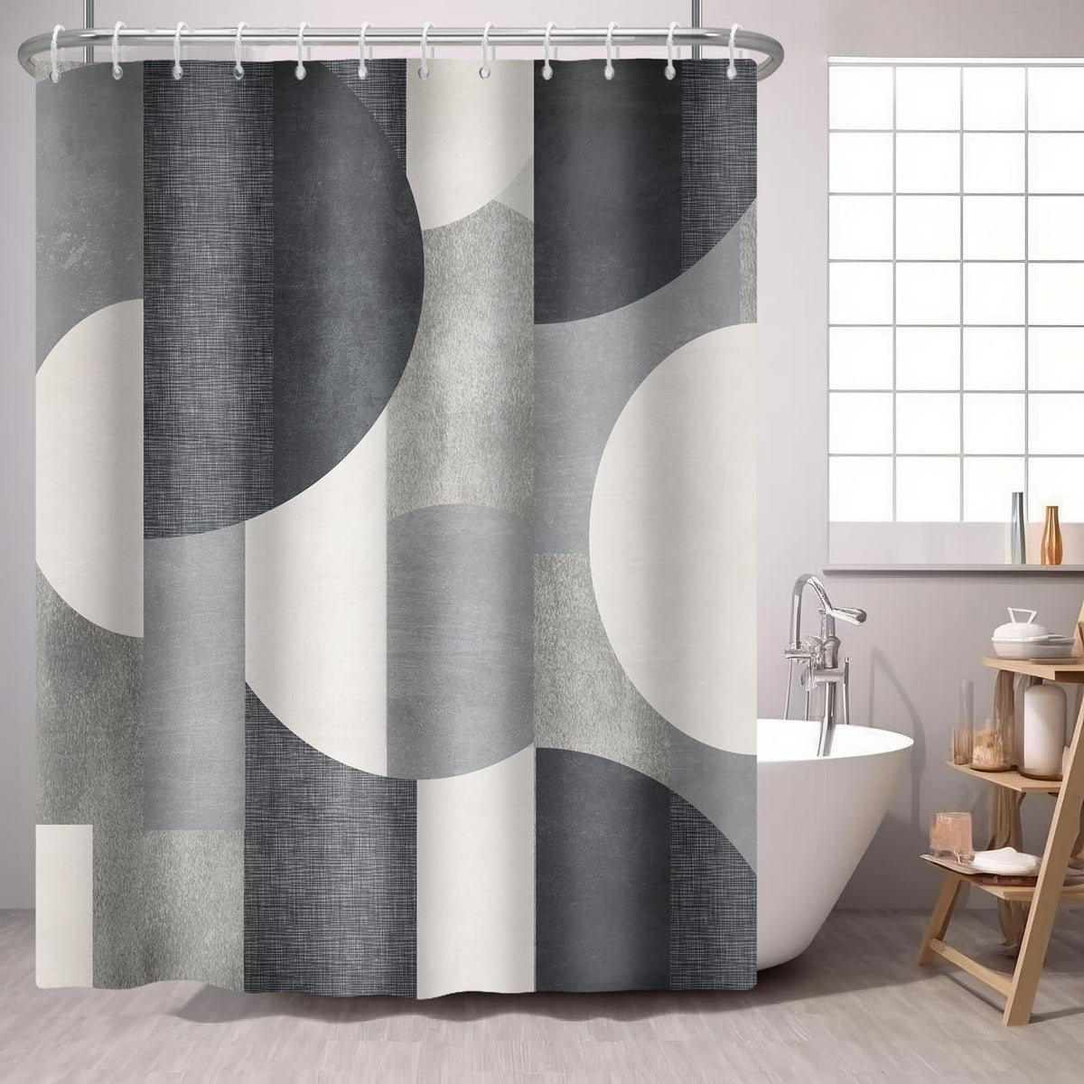 Green Shower Curtain Abstract Modern Geometry Mid Century Circles 72x72 IN