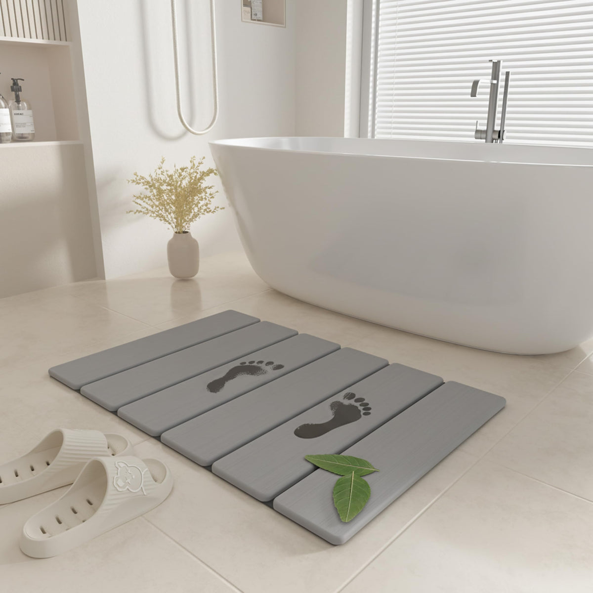 SYIPO Non-Slip Foldable Stone Bath Mat-Diatomite, 23.6 x 15.3”, Dark Gray