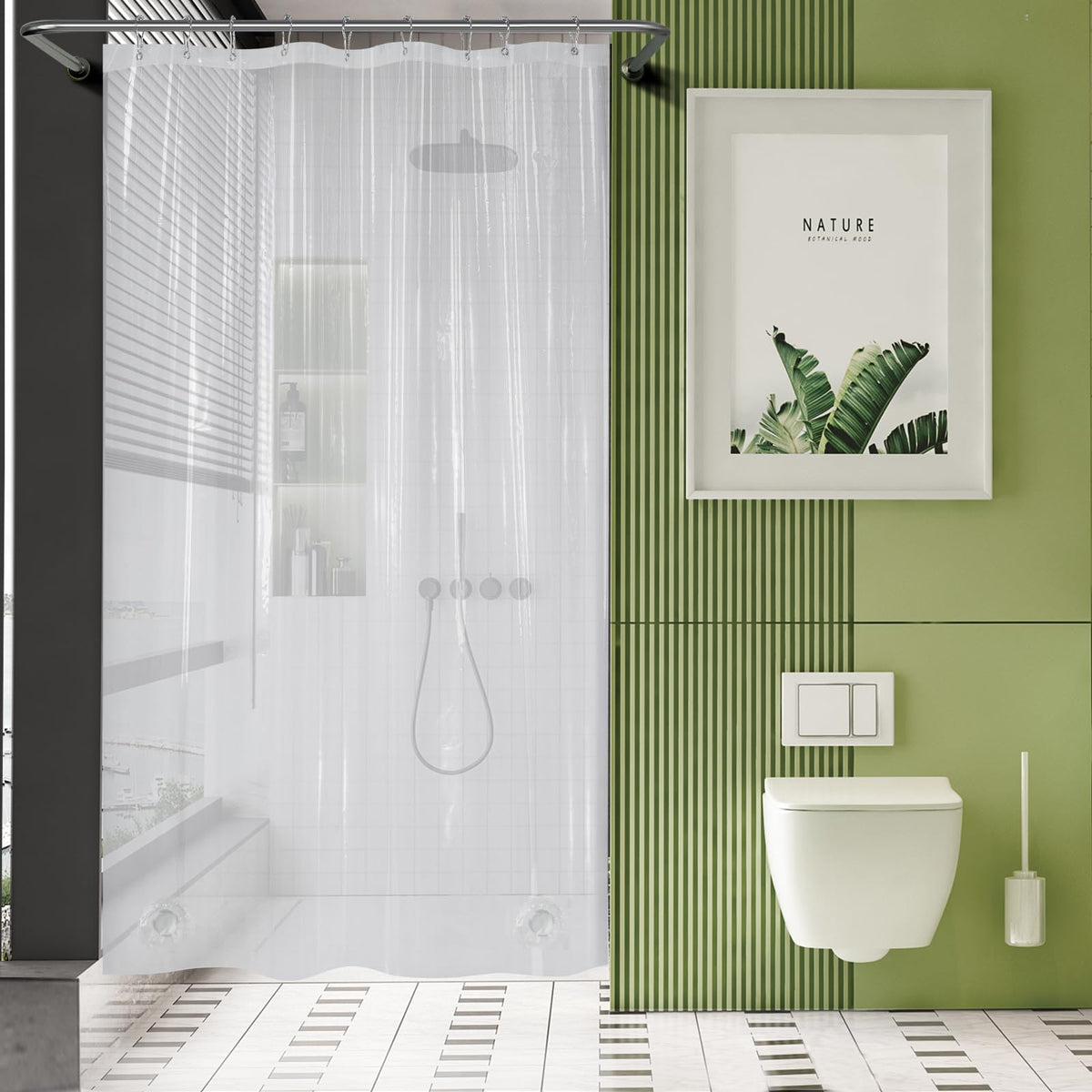 AmazerBath 48x72 Shower Curtain Stall, Small Shower Curtain for Shower Stall, Clear Bathroom Curtain Plastic, Thick PEVA Bathroom Accessories with 2 Clear Weighted Stones and 8 Grommet Holes