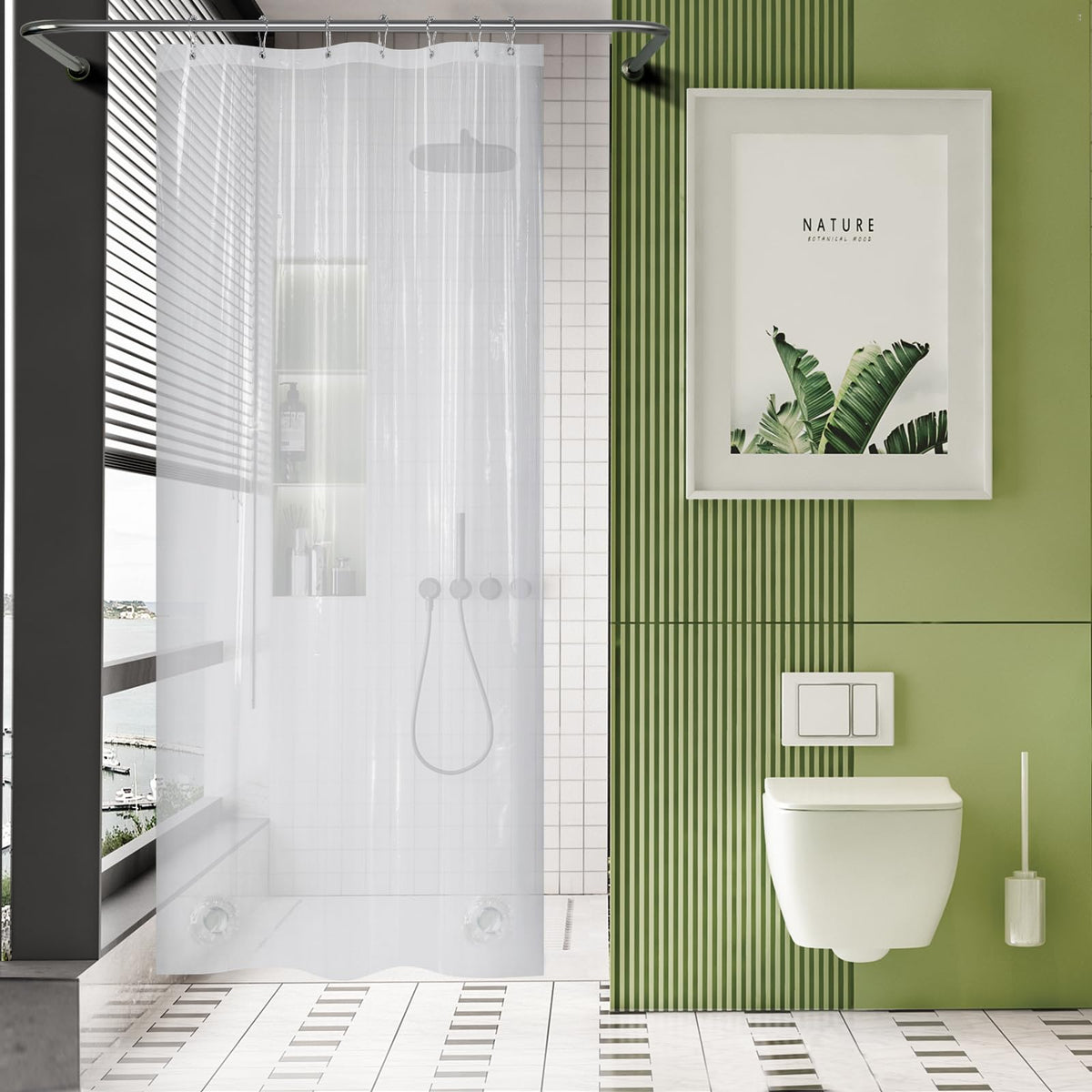 AmazerBath 48x72 Shower Curtain Stall, Small Shower Curtain for Shower Stall, Clear Bathroom Curtain Plastic, Thick PEVA Bathroom Accessories with 2 Clear Weighted Stones and 8 Grommet Holes