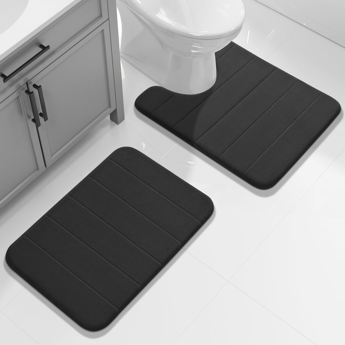 Yimobra Memory Foam Bathroom Rugs Sets 2 Piece - Super Soft Absorbent Quick Dry Bath Mat Set, Machine Washable Non Slip Floor Carpet for Tub Shower & Single Sink (17x24 & 31.5x20 Inch, Gray)
