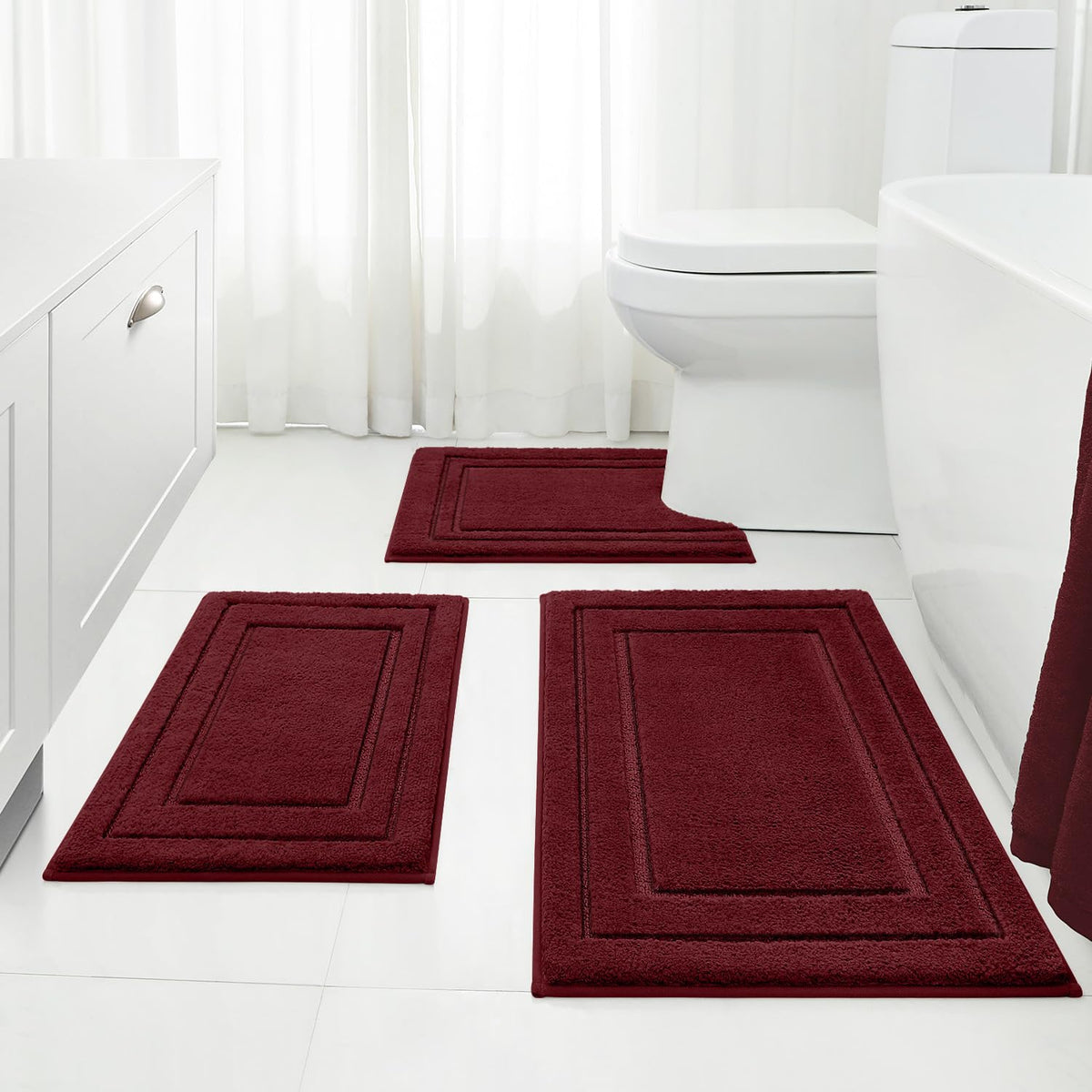 HOMEIDEAS Grey Bathroom Rugs Set of 3, Non Slip Bath Mats