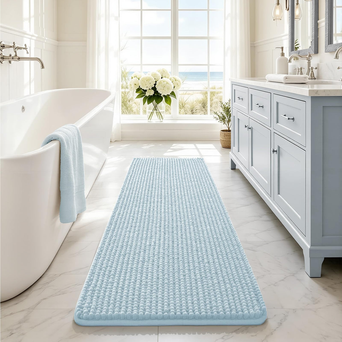 Ophanie Grey Bathroom Rugs 30x20, Soft Chenille Bath Mat, Non Slip Absorbent Quick Dry Light Gray Mats, Machine Washable Thick Small Area Rug Sets,Grip Bathmat for Shower,Toilet,Sink and Indoor Floor