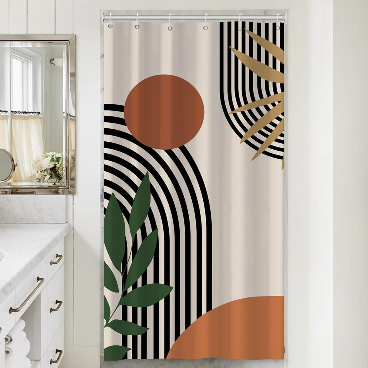 Burnt Orange Rust Shower Curtain Boho Abstract Geometric