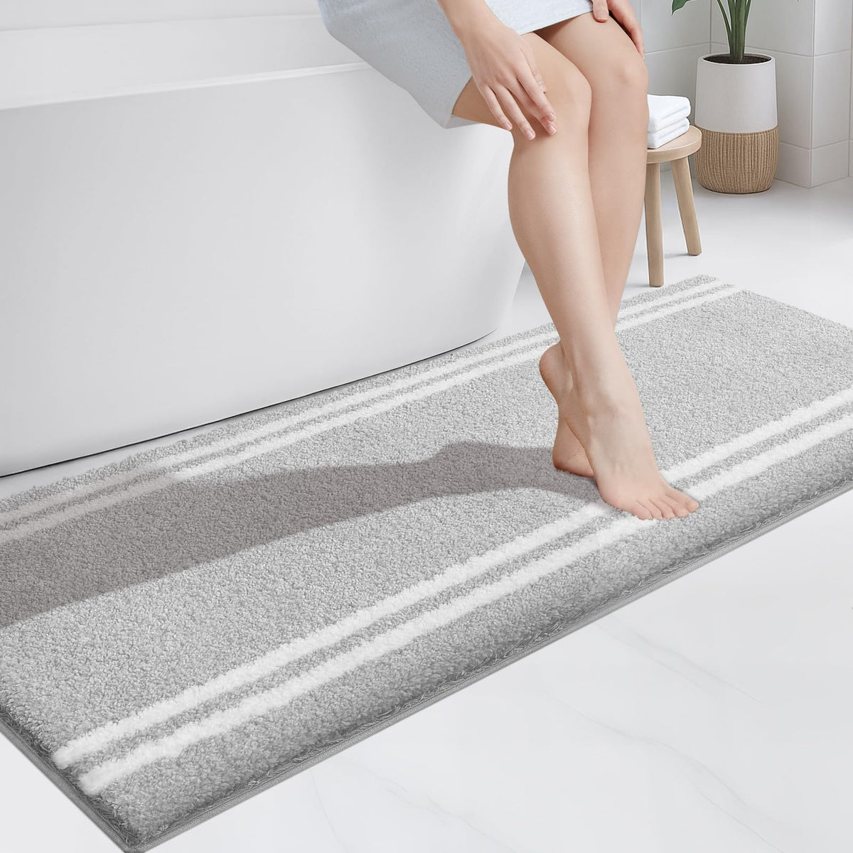 PURRUGS Bathroom Runner Rug, Bath Mat, 24" x 60", Beige