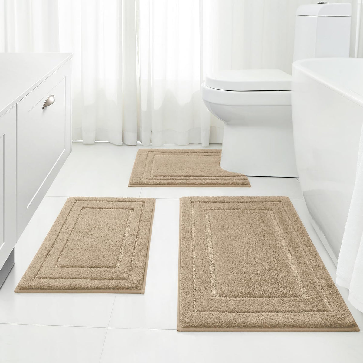 HOMEIDEAS Grey Bathroom Rugs Set of 3, Non Slip Bath Mats