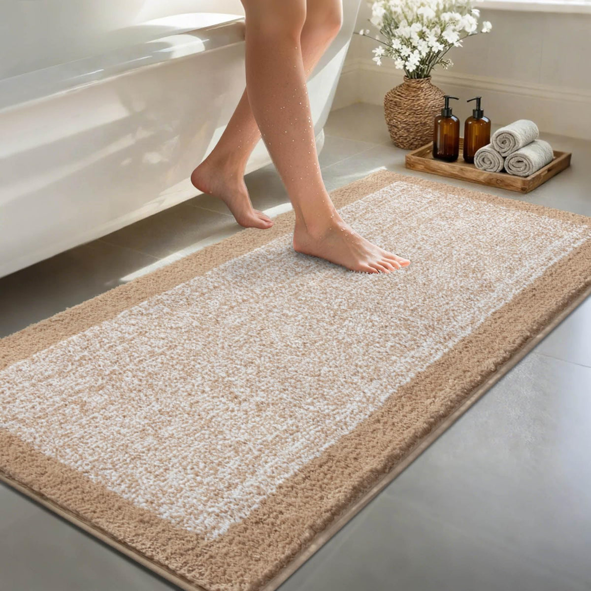 48x24 Long Bathroom Rugs Non Slip Washable, Soft Absorbent Bath Mat Blue