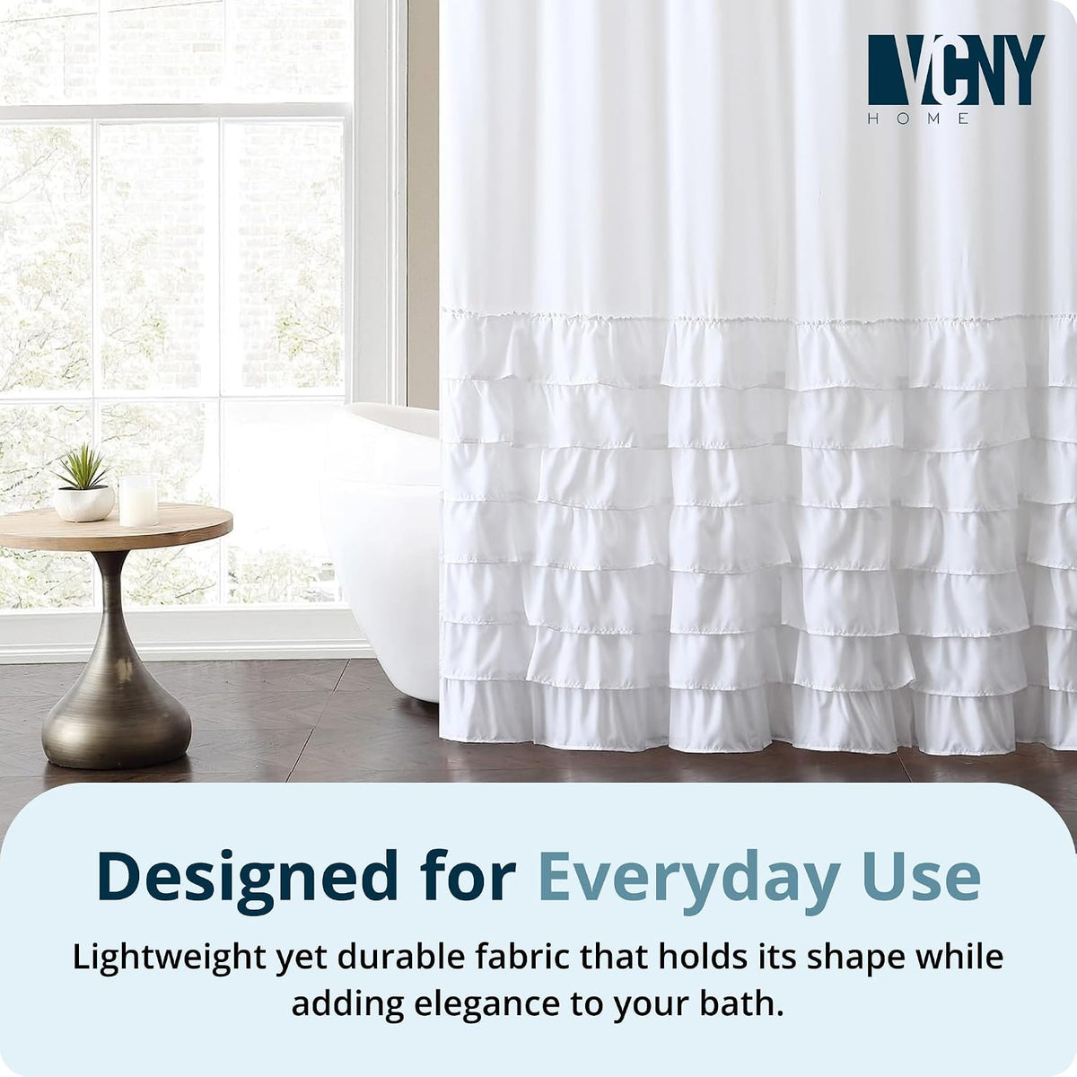 VCNY Home Melanie Ruffled Tier Shower Curtain, White, 72 x 72 in