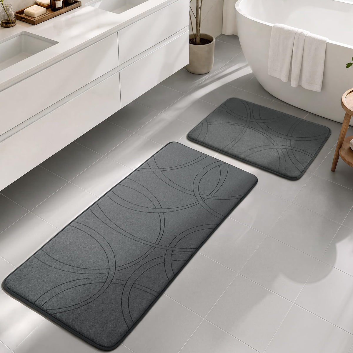 YIHOUSE 3 Piece Bathroom Rug Set - Soft Memory Foam Bath Mat, Dark Grey