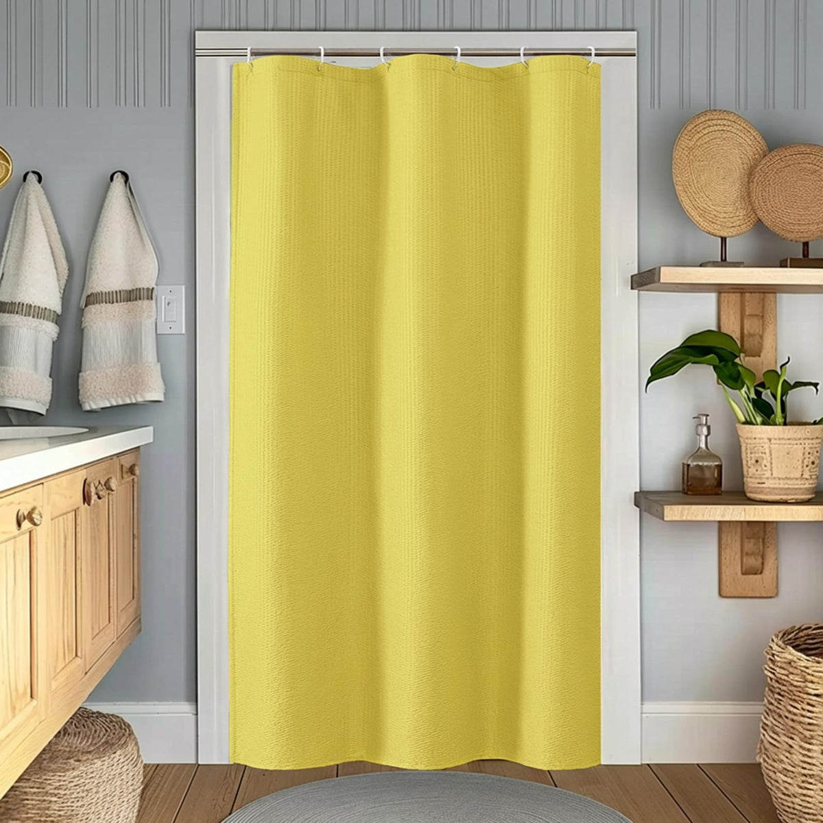 OWENIE Cream Shower Curtain or Bathroom 72x72 Inch, 3D Embossed Textured Waffle Fabric Shower Curtains, Soft Hotel Farmhouse Style, Water Repellent, Machine Washable, Cream, 72" W x 72" L