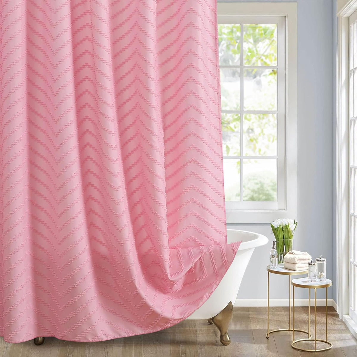 White Boho Fabric Shower Curtain 72 x 84 Inches