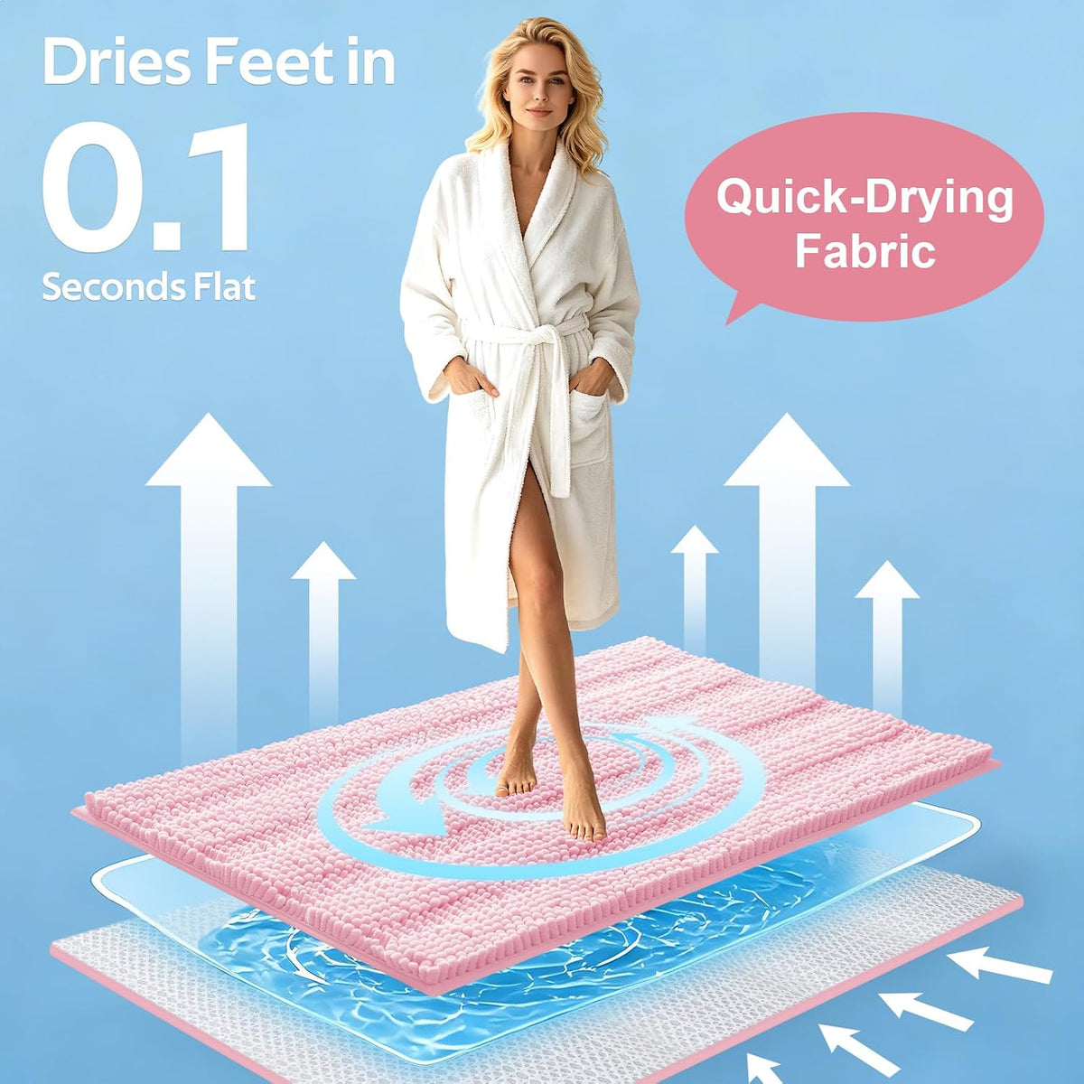 ACCUMTEK Christmas Striped Pink Bathroom Rug Set 3 Pieces Ultra Soft, Non Slip Chenille Toilet Mat, Absorbent Plush Shaggy Bath Mats for Bathroom, Bedroom, Kitchen