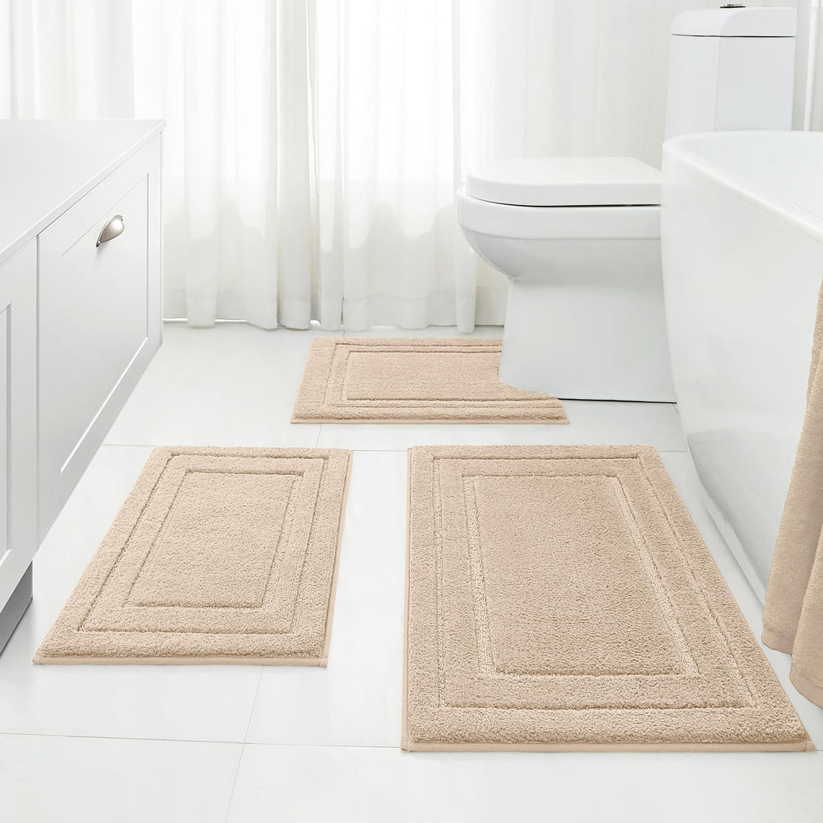 HOMEIDEAS Grey Bathroom Rugs Set of 3, Non Slip Bath Mats