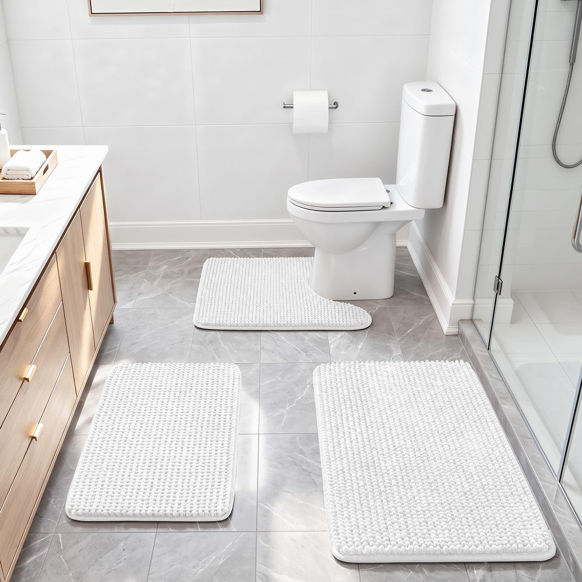 Ophanie Grey Bathroom Rugs 30x20, Soft Chenille Bath Mat, Non Slip Absorbent Quick Dry Light Gray Mats, Machine Washable Thick Small Area Rug Sets,Grip Bathmat for Shower,Toilet,Sink and Indoor Floor