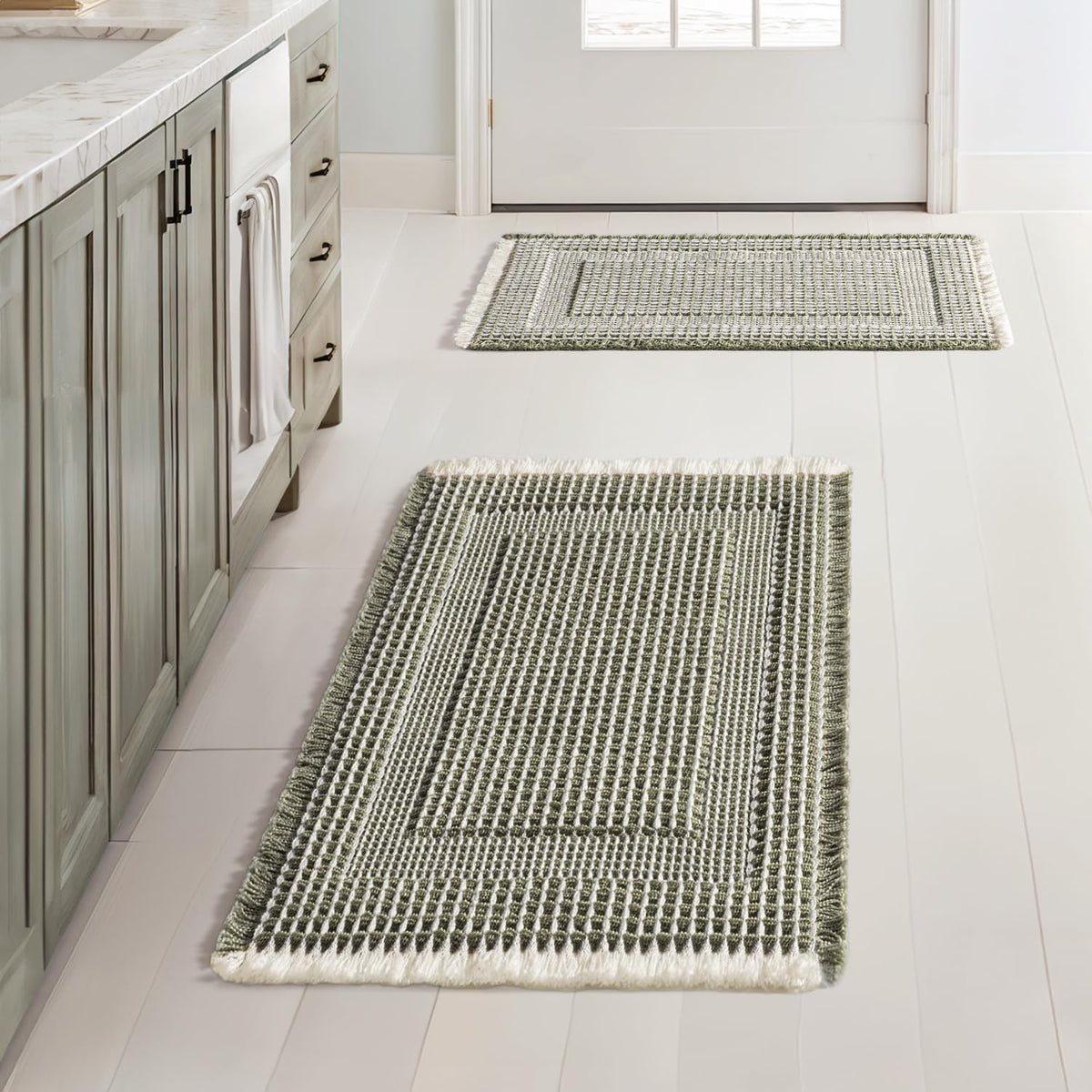MIULEE Set of 2 Waffle Bathroom Rugs Brown&Cream Boho Bath Mat 17x24+18x30