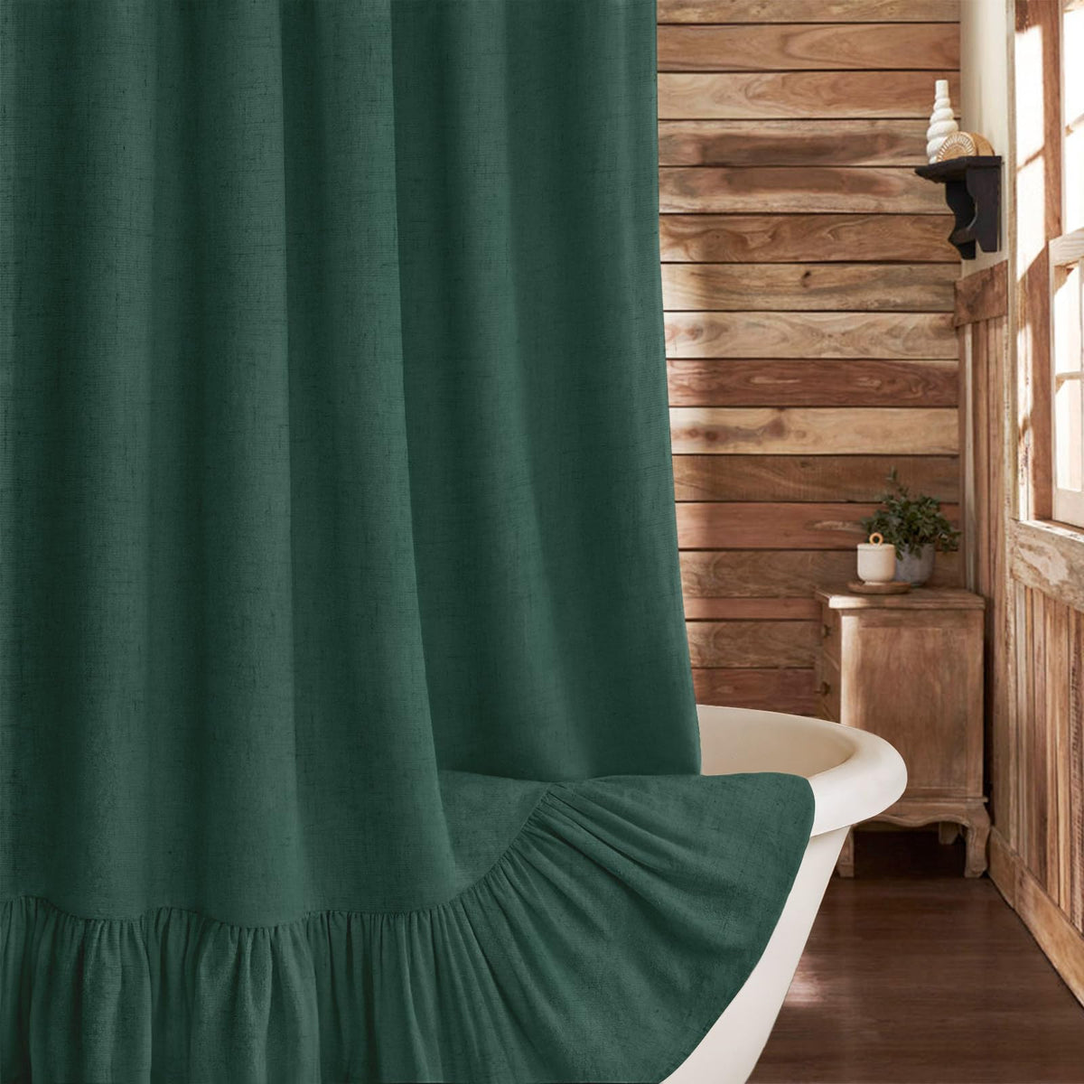 Farmhouse Shower Curtain Ruffle Linen Beige 72" W x 72" L
