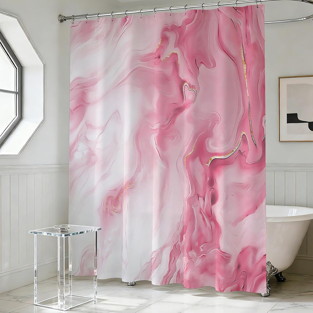 Shower Curtains Pink Marble Shower Curtain for Bathroom 72 X 72 Inch