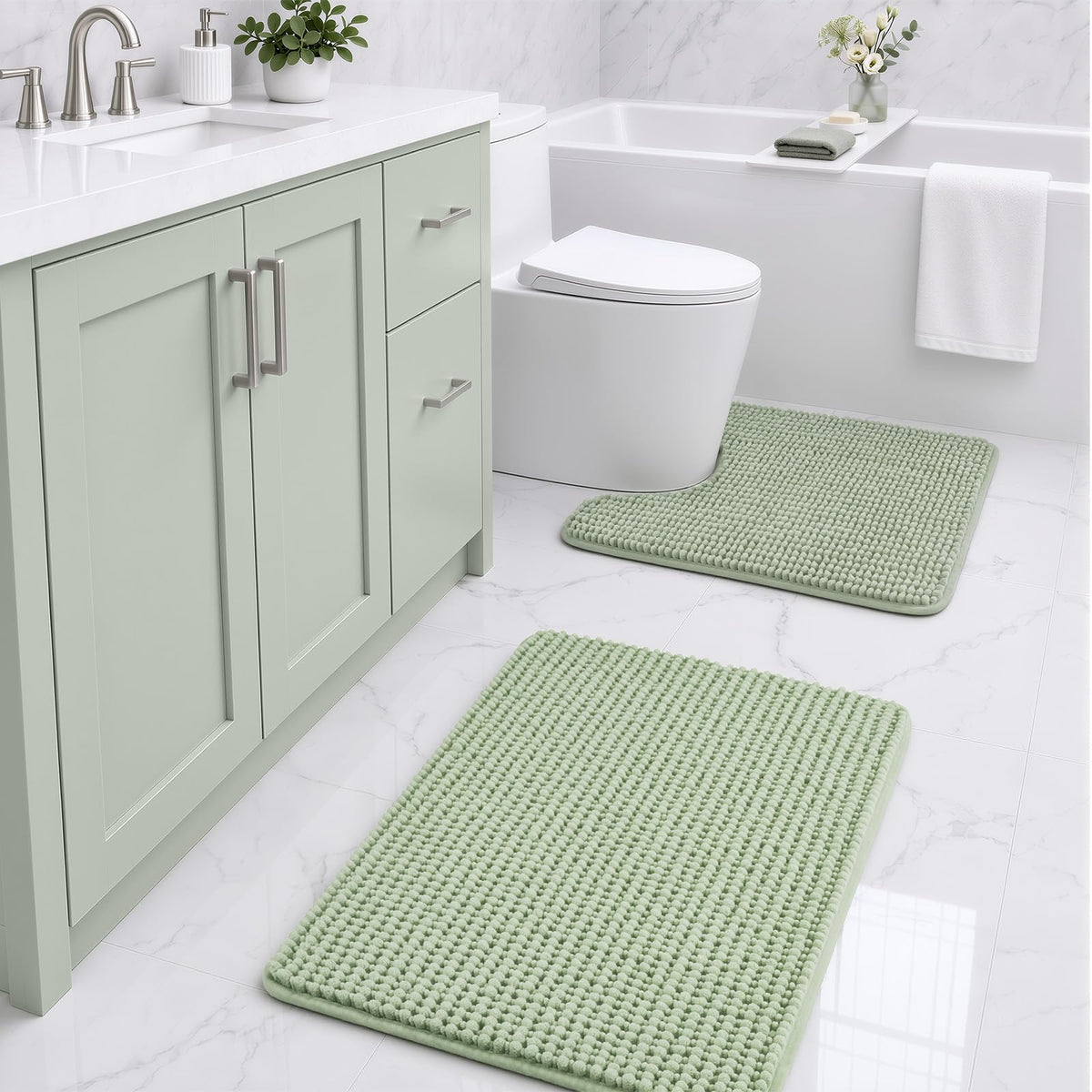 Ophanie Grey Bathroom Rugs 30x20, Soft Chenille Bath Mat, Non Slip Absorbent Quick Dry Light Gray Mats, Machine Washable Thick Small Area Rug Sets,Grip Bathmat for Shower,Toilet,Sink and Indoor Floor