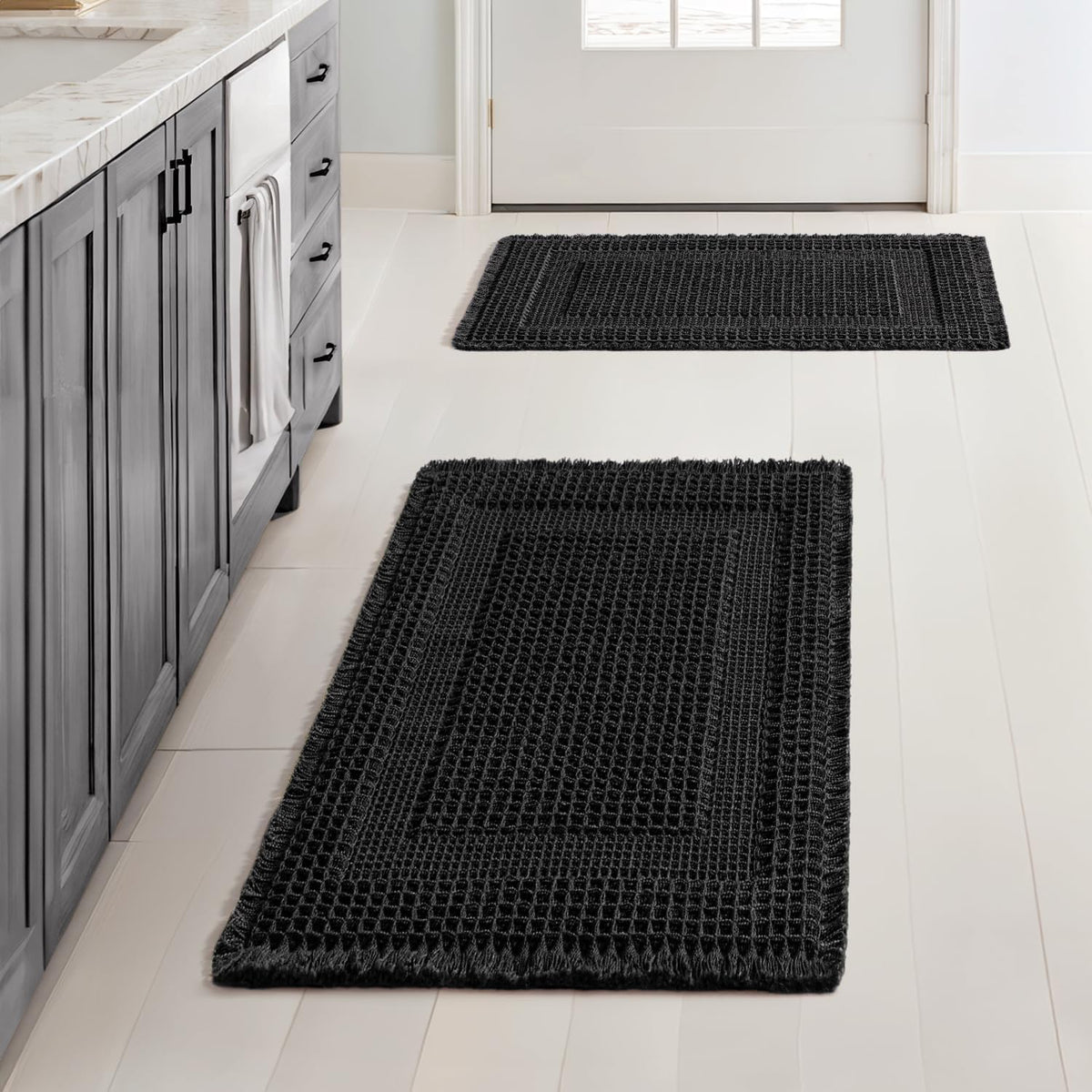 MIULEE Set of 2 Waffle Bathroom Rugs Brown&Cream Boho Bath Mat 17x24+18x30