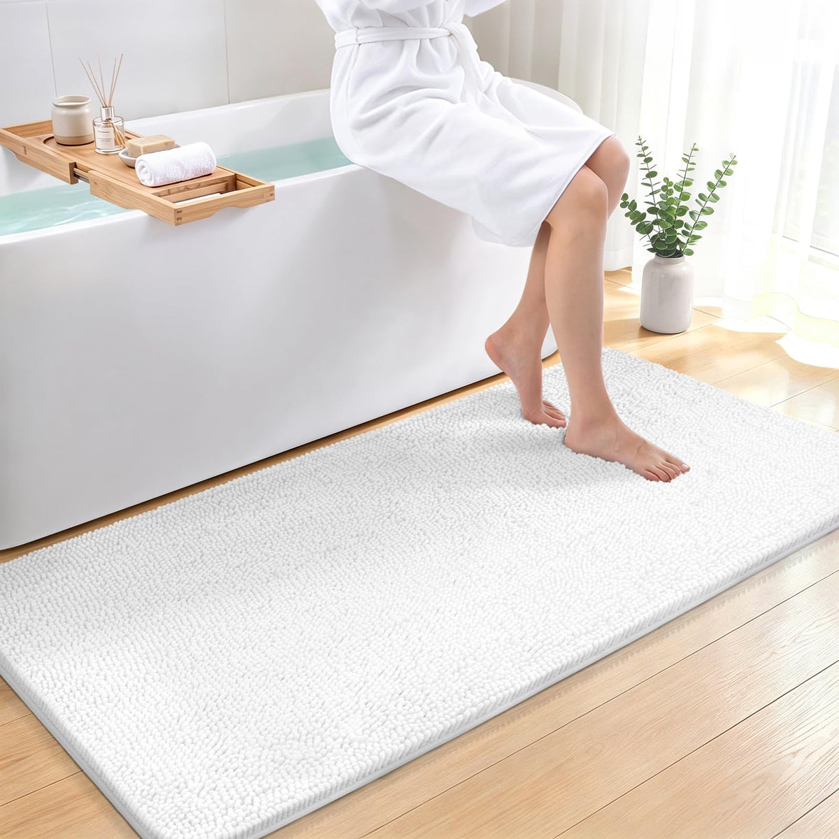 Bcoimo Small Bath Rug Mat,24x17 Extra Soft Chenille Lavender Bathroom Mats