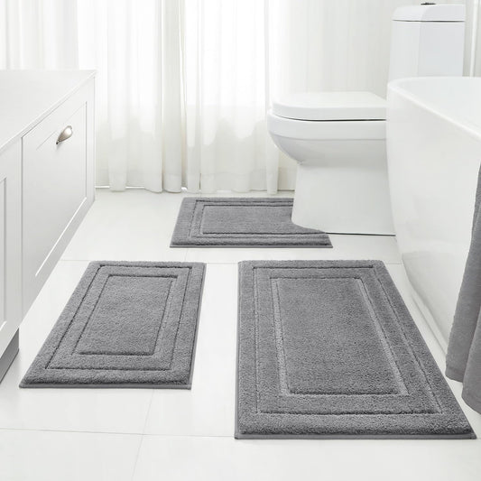 HOMEIDEAS Grey Bathroom Rugs Set of 3, Non Slip Bath Mats