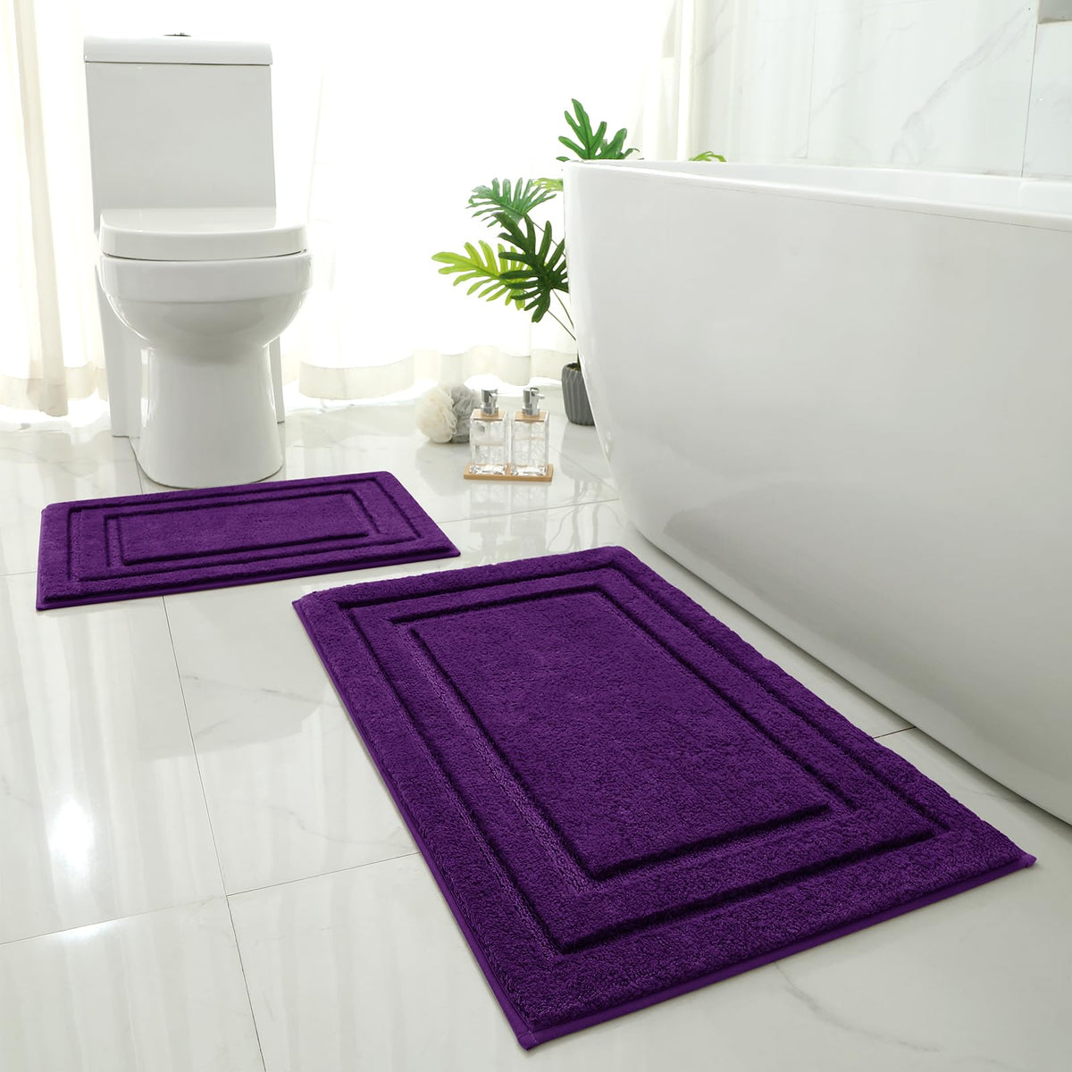HOMEIDEAS Fall Bathroom Rugs Sets, 2 Piece Soft Bath Mat Burnt Orange