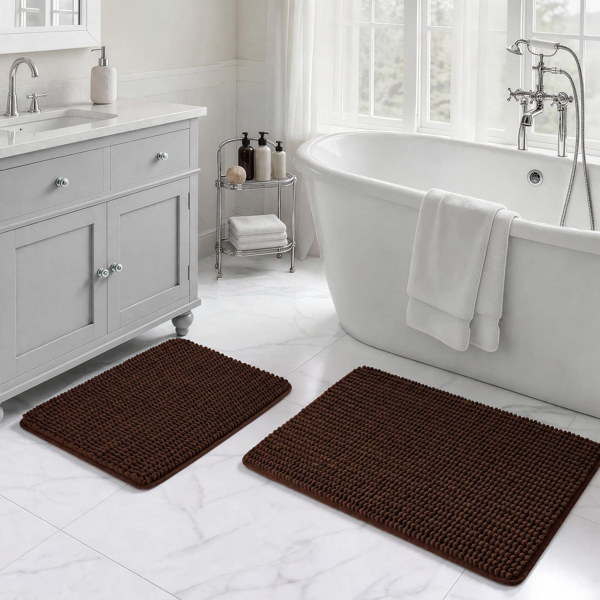 Ophanie Grey Bathroom Rugs 30x20, Soft Chenille Bath Mat, Non Slip Absorbent Quick Dry Light Gray Mats, Machine Washable Thick Small Area Rug Sets,Grip Bathmat for Shower,Toilet,Sink and Indoor Floor