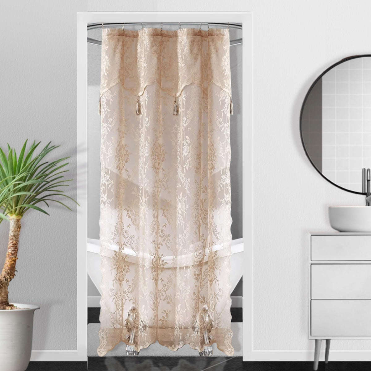 Warm Home Designs Navy Blue Lace Shower Curtain with Valance. LA Navy 72