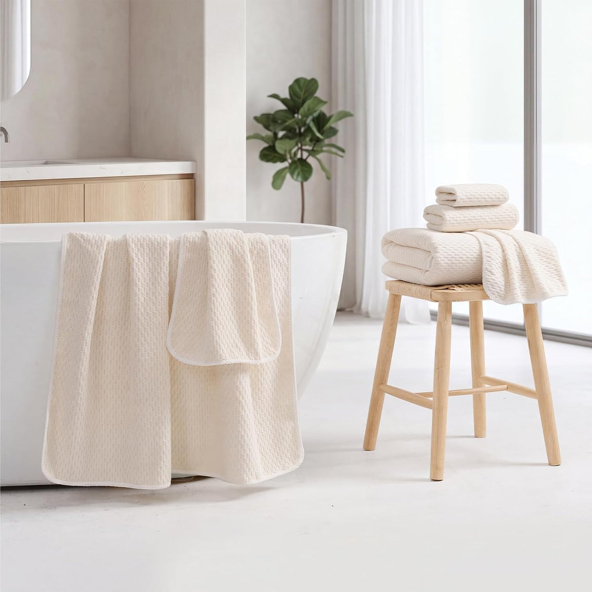ecolook Microfiber Bath Towel Set of 6, Large 35" x 70", Beige