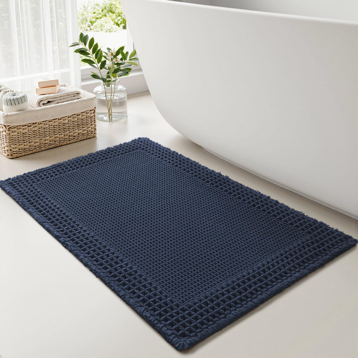 RESARE Waffle Bath Mat for Bathroom, Non Slip Bathroom Rugs 17"x24" Green
