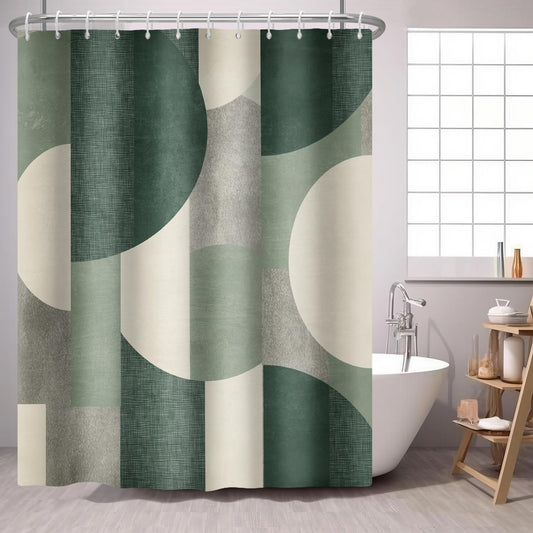 Green Shower Curtain Abstract Modern Geometry Mid Century Circles 72x72 IN