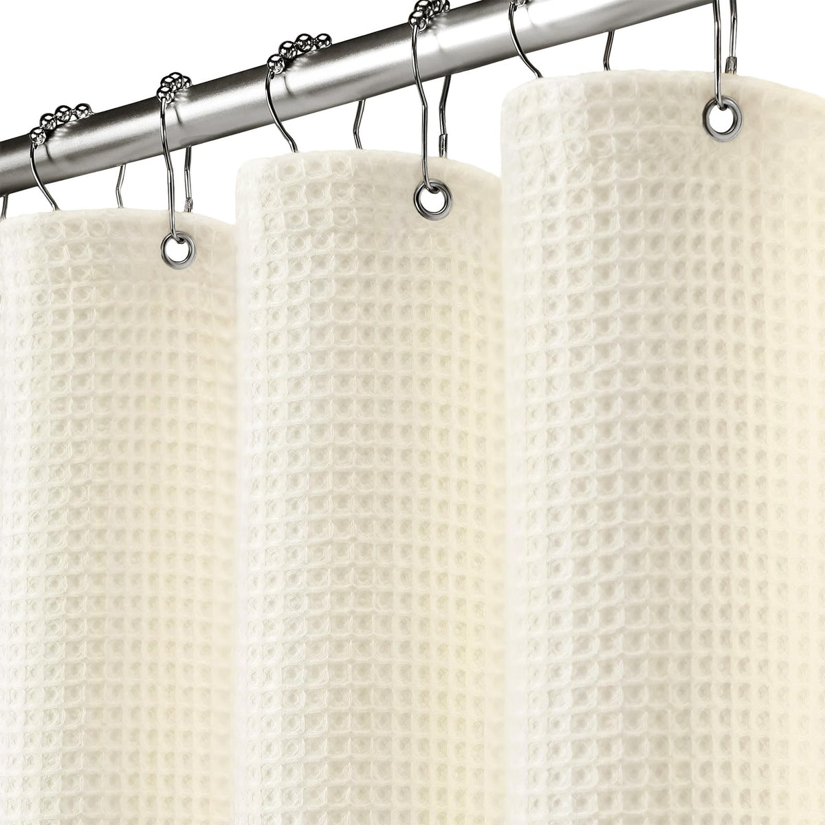 White Waffle Weave Shower Curtain 258GSM Heavyweight Cotton Fabric 72Wx72L