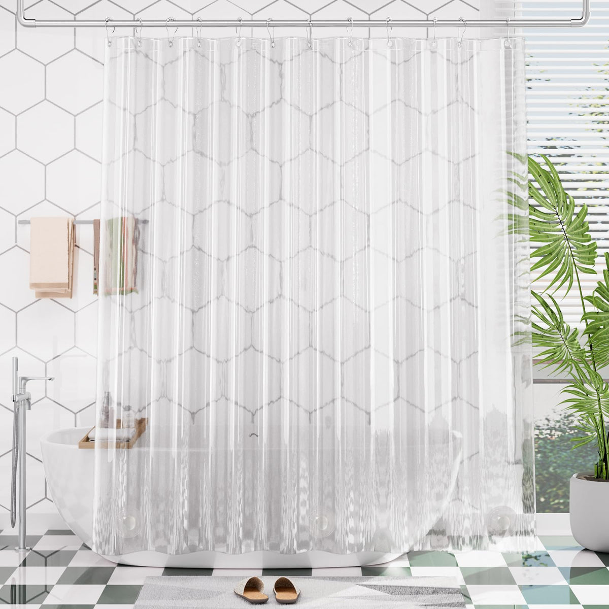 AmazerBath 48x72 Shower Curtain Stall, Small Shower Curtain for Shower Stall, Clear Bathroom Curtain Plastic, Thick PEVA Bathroom Accessories with 2 Clear Weighted Stones and 8 Grommet Holes
