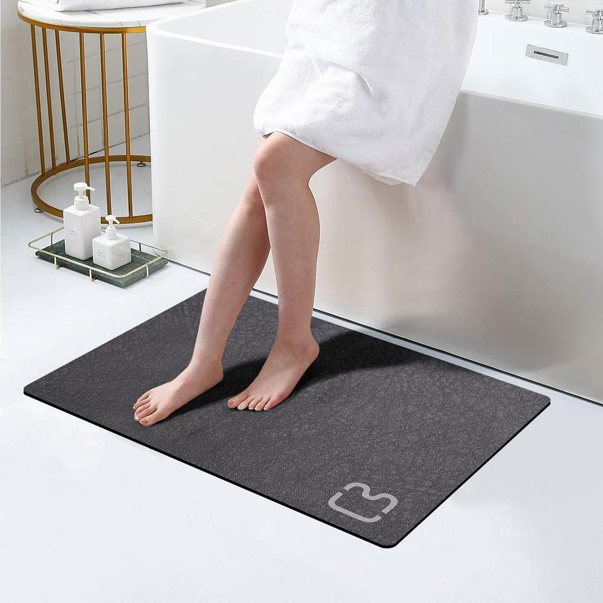 Dark Grey Long Bathroom Rugs Large Stone Bath Mats for Bathroom,15.7"x47.2"