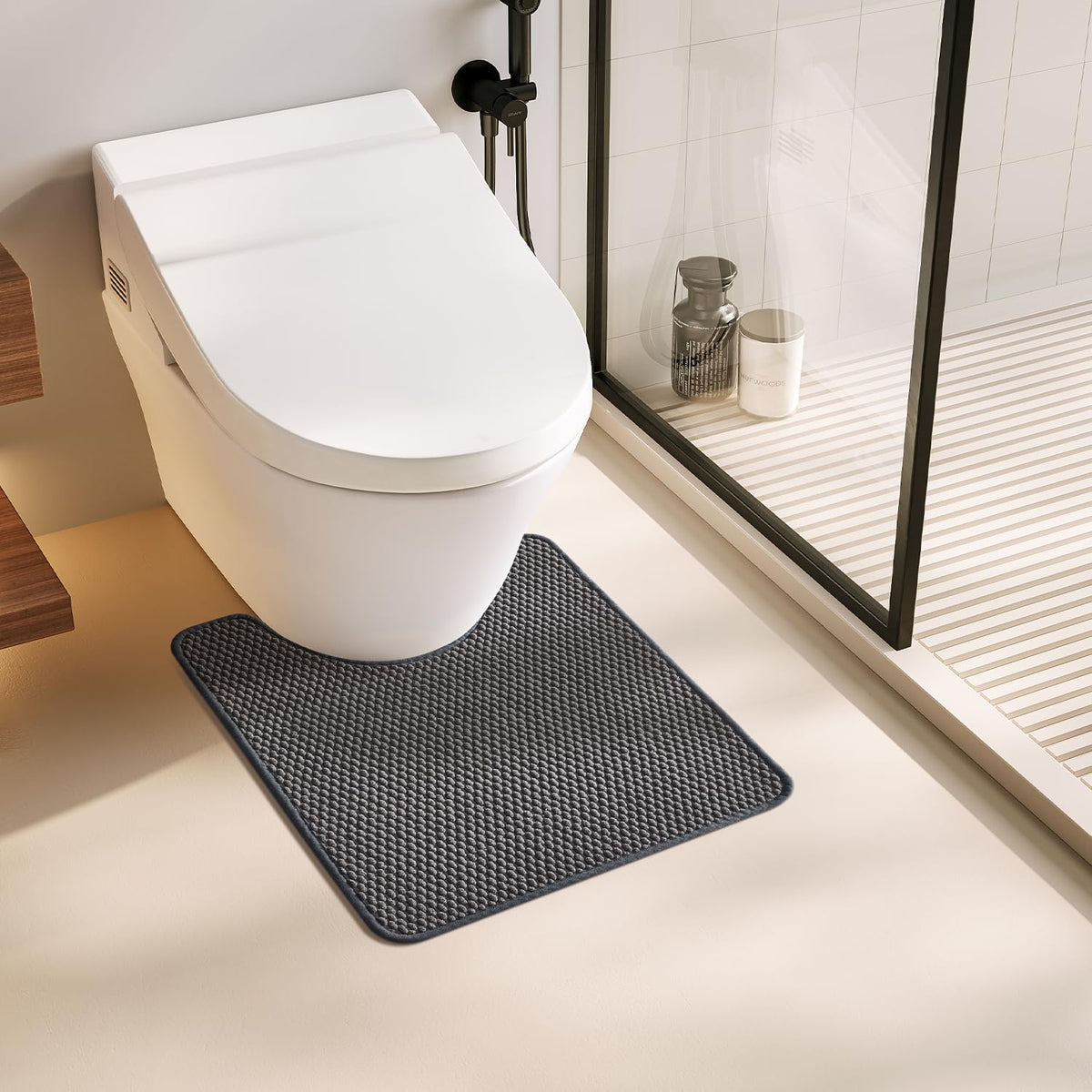 TYUU Bathroom Rugs Non Slip Washable, Super Absorbent Thin Bath Mat Small Quick Dry Low Pile Bathroom Rug, Light Grey 16"x24"