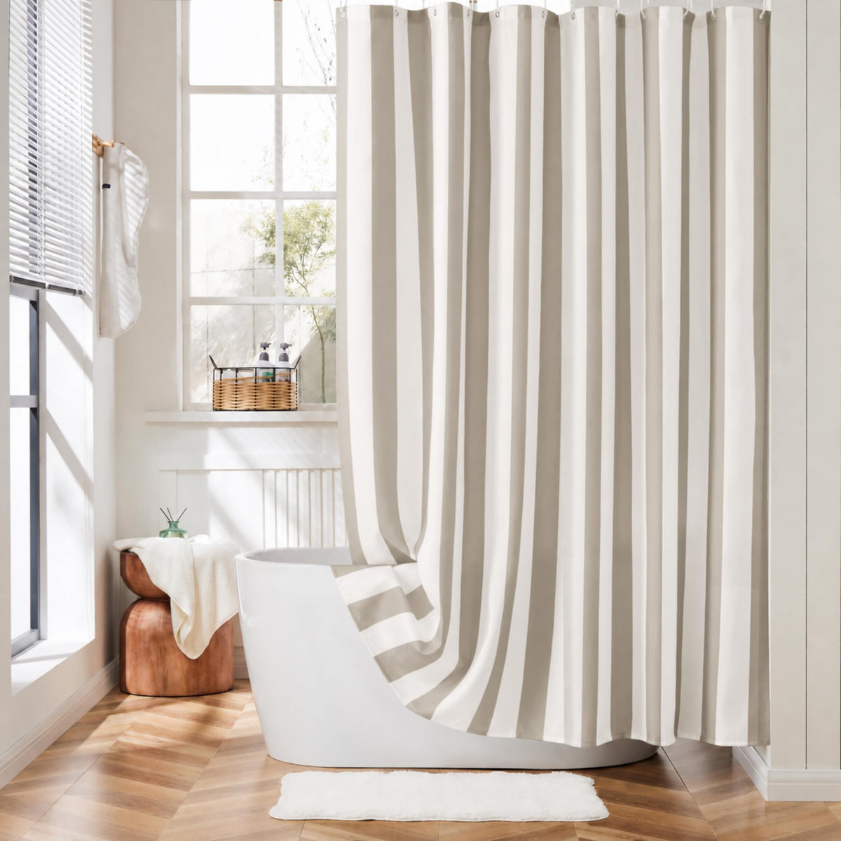Ohocut Vertical Striped Shower Curtain, Cute Retro Vintage Stripe Farmhouse Bathroom Shower Curtain, Waterproof Polyester Fabric Modern Shower Curtain for Bathroom 72x72 Inches (Double Pink)
