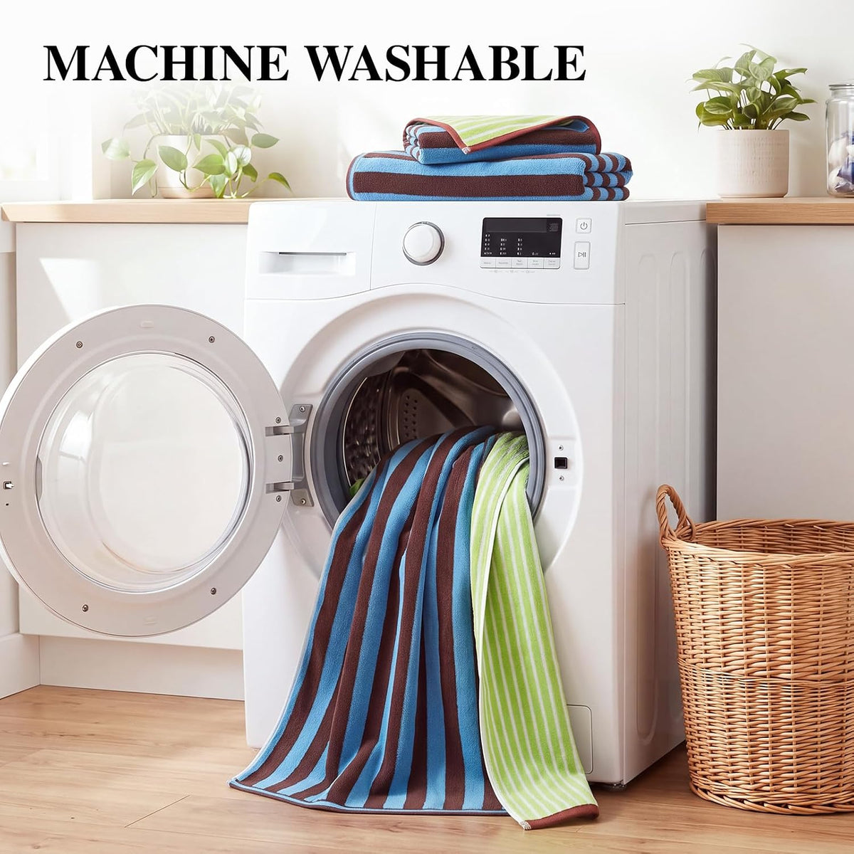 ecolook Reversible Striped Towel Set of 6, Soft 100% Cotton, Blue & Green