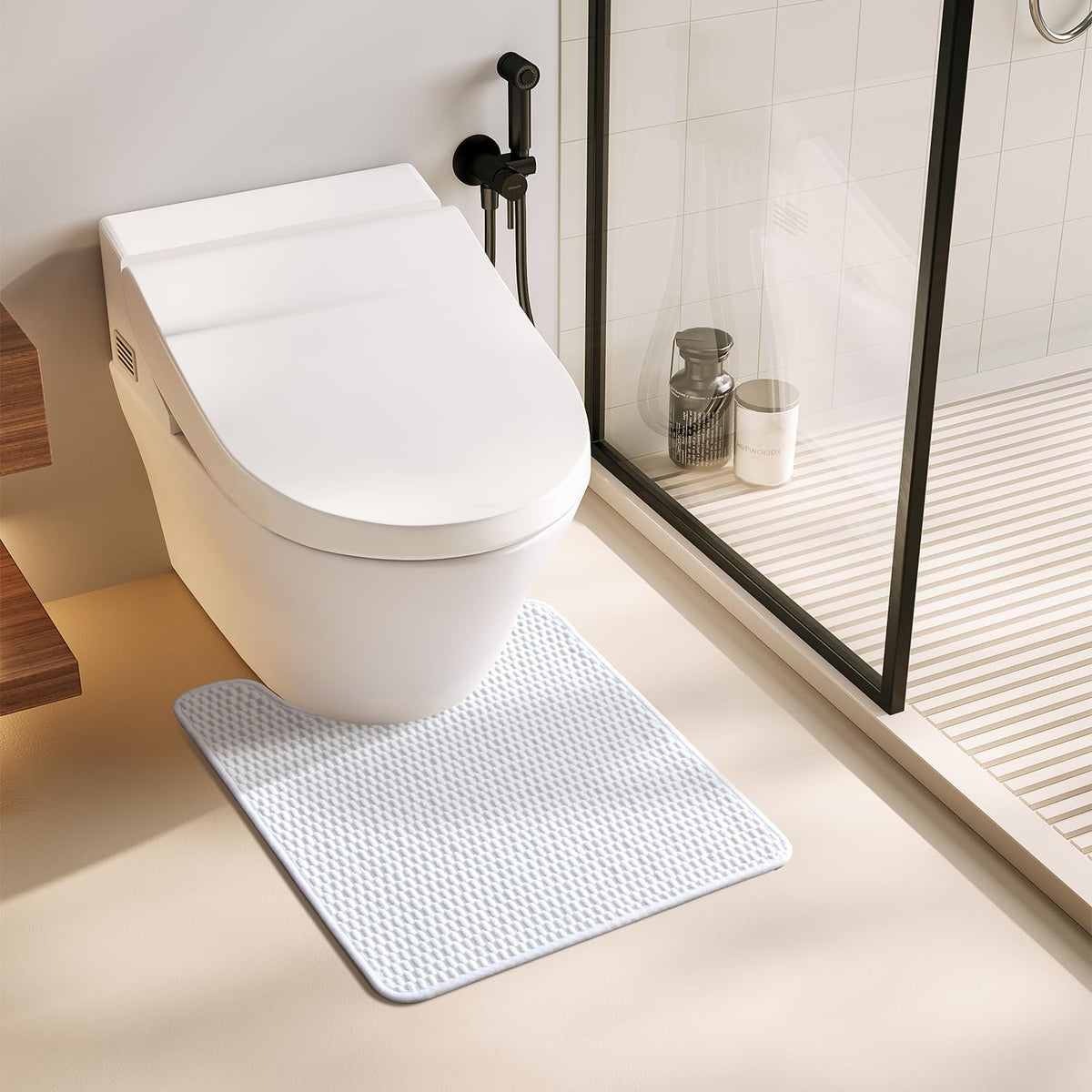 TYUU Bathroom Rugs Non Slip Washable, Super Absorbent Thin Bath Mat Small Quick Dry Low Pile Bathroom Rug, Light Grey 16"x24"