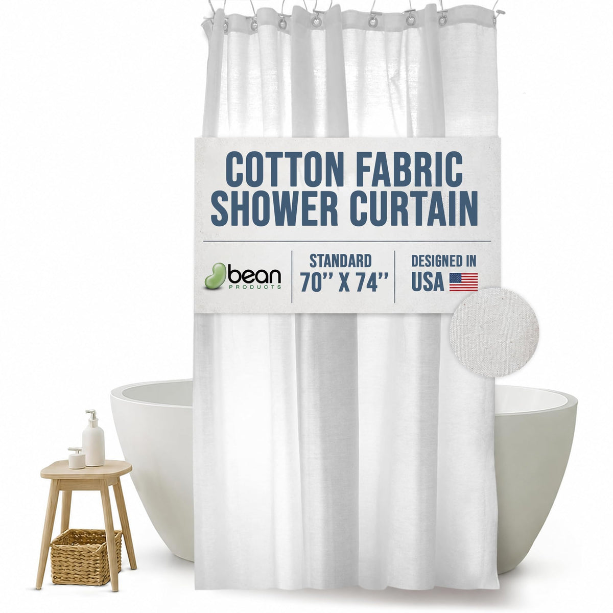 Bean Products Natural Cotton Bathtub Shower Curtain Liner- 70" x 72"