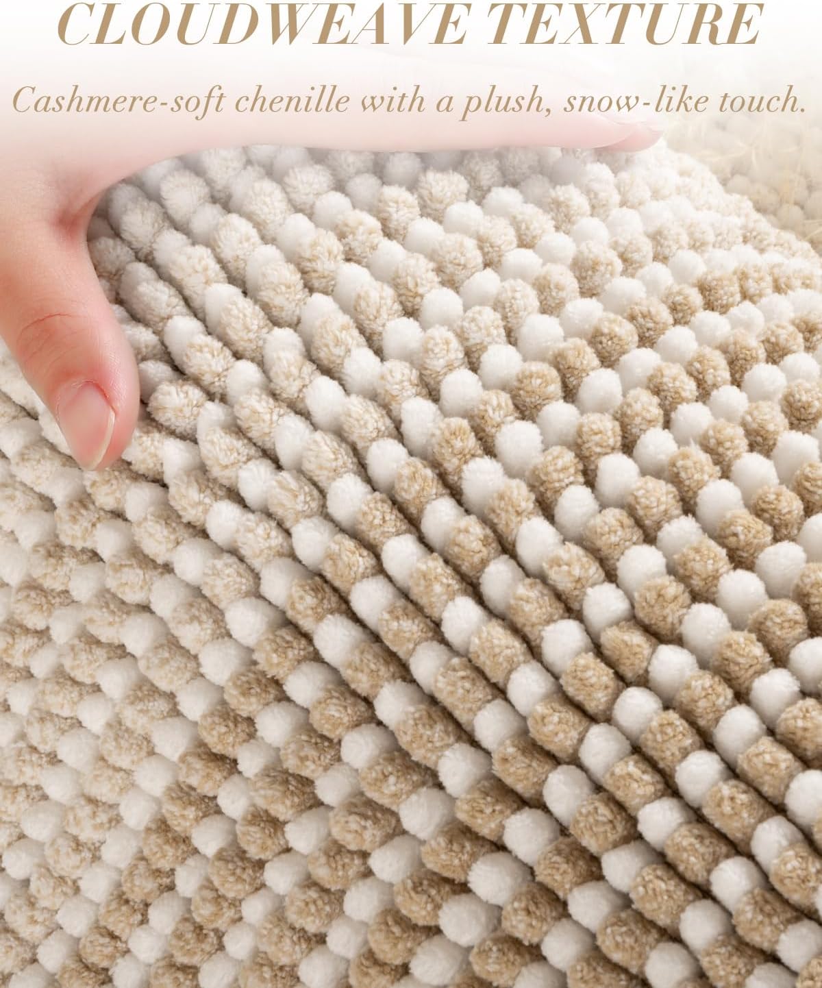 BSICPRO Large Chenille Bathroom Rugs Runner, 20x47 Striped Bath Mats, Beige