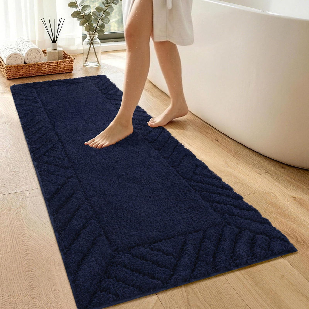 48x17 Long Bathroom Runner Rugs Beige, Non Slip Washable Bath Rugs