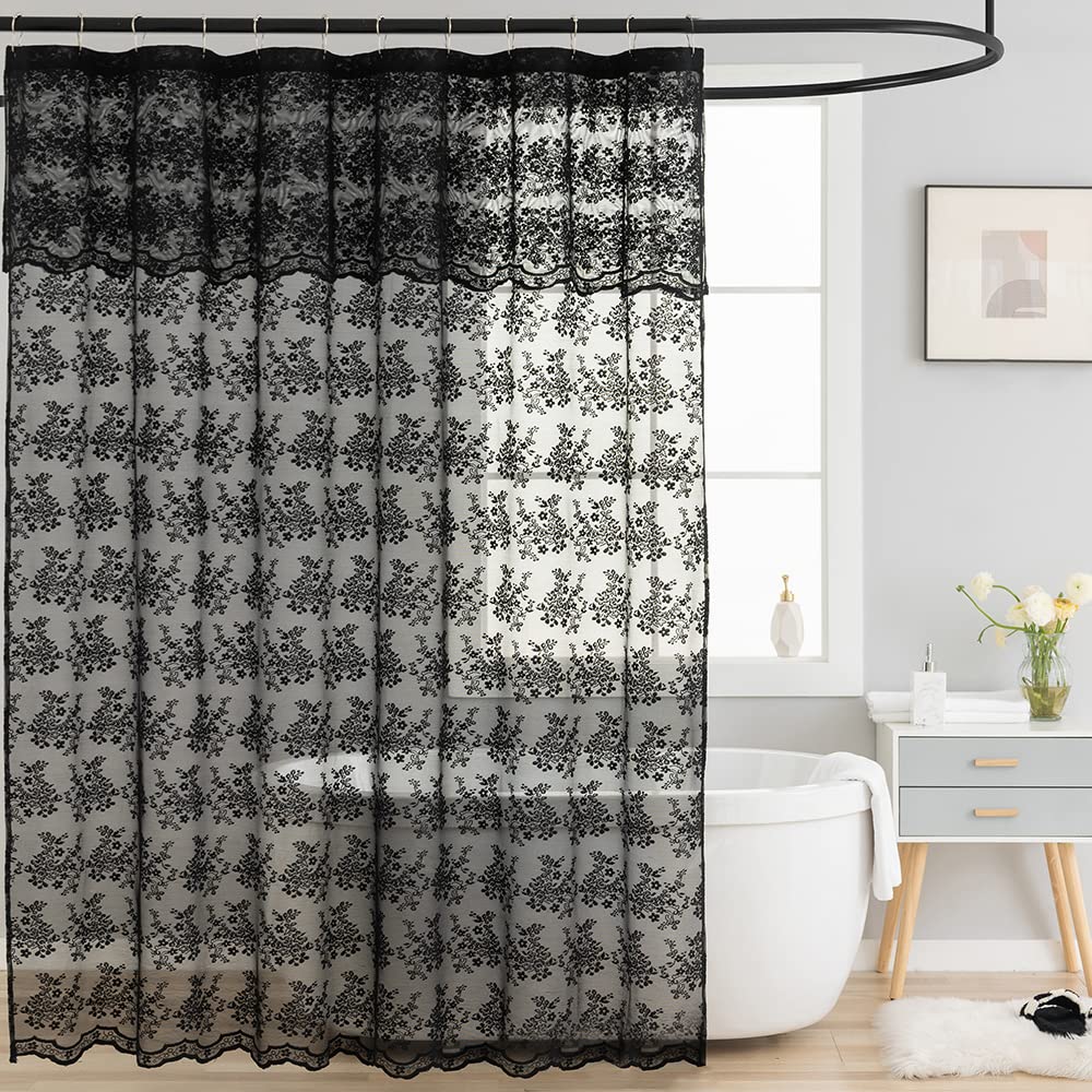 TUDECO Sage Green Shower Curtain with Attached Valance, 72 x 72, 1 Panel