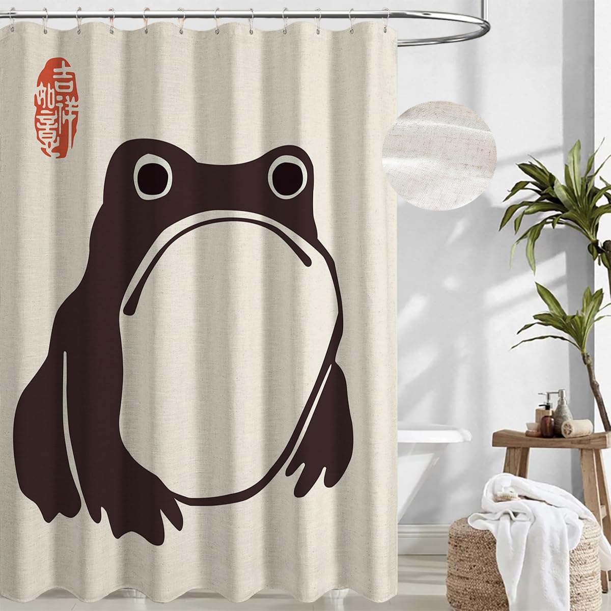 Unimpressed Frog Shower Curtain Ink Cute Funny Asian Style Traditional Japanese Art Bath Curtain Anime Waterproof and Fabric Curtain Cool for Bathroom 72x72inch