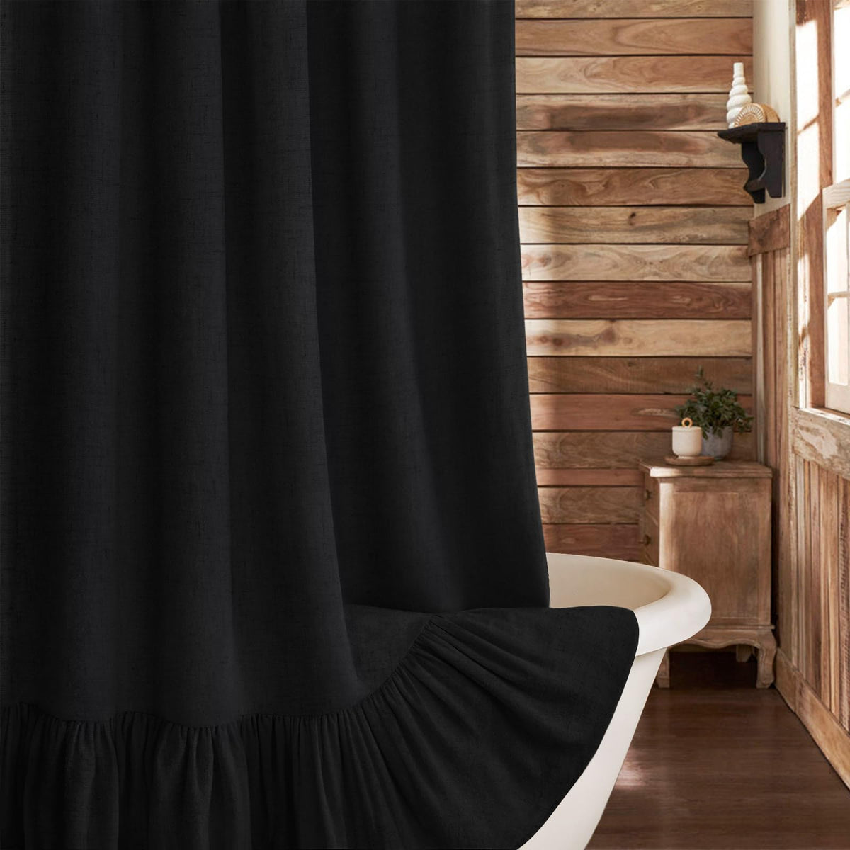 Farmhouse Shower Curtain Ruffle Linen Beige 72" W x 72" L
