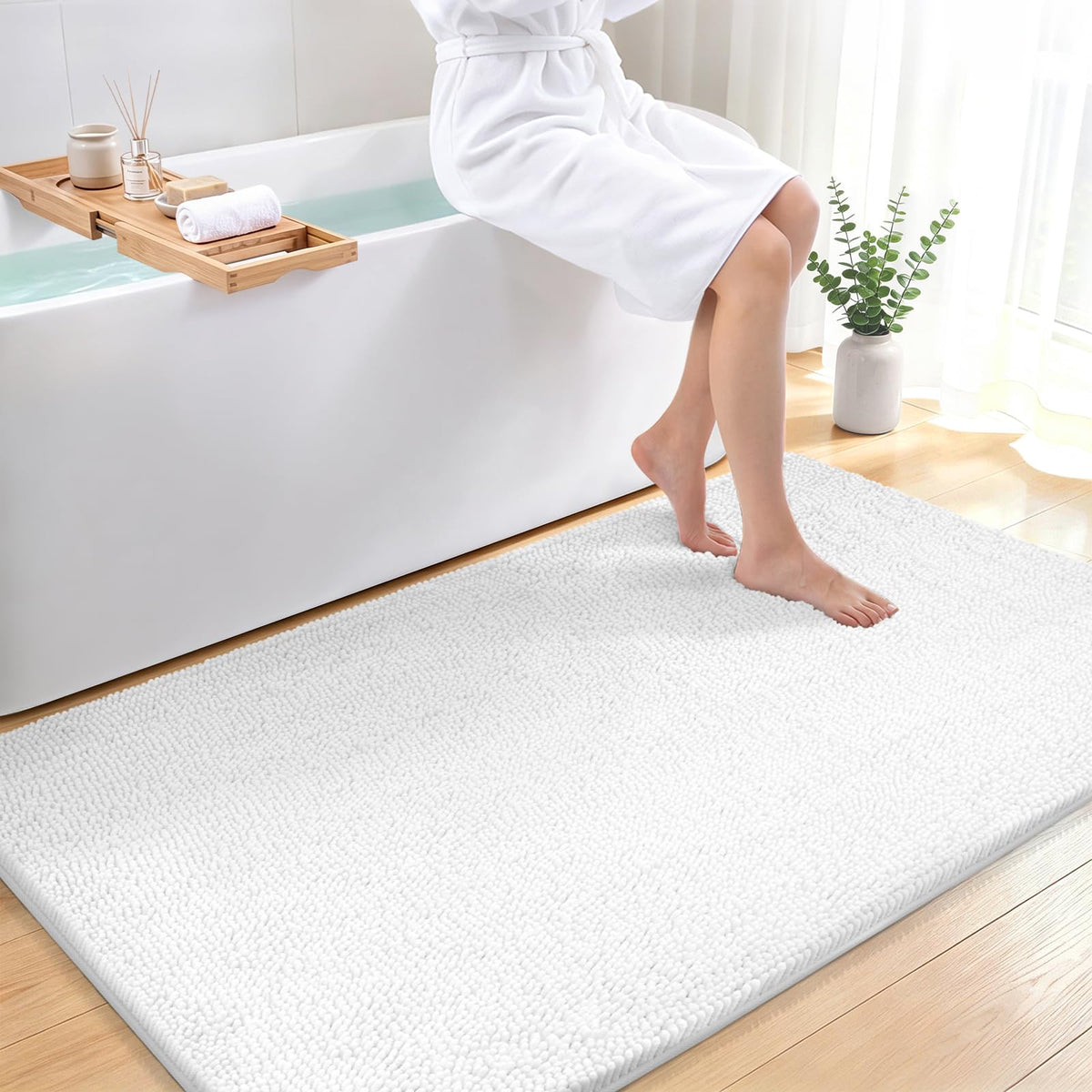 Bcoimo Small Bath Rug Mat,24x17 Extra Soft Chenille Lavender Bathroom Mats