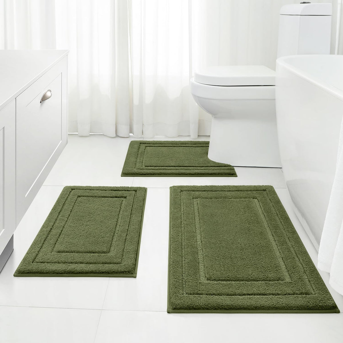 HOMEIDEAS Grey Bathroom Rugs Set of 3, Non Slip Bath Mats
