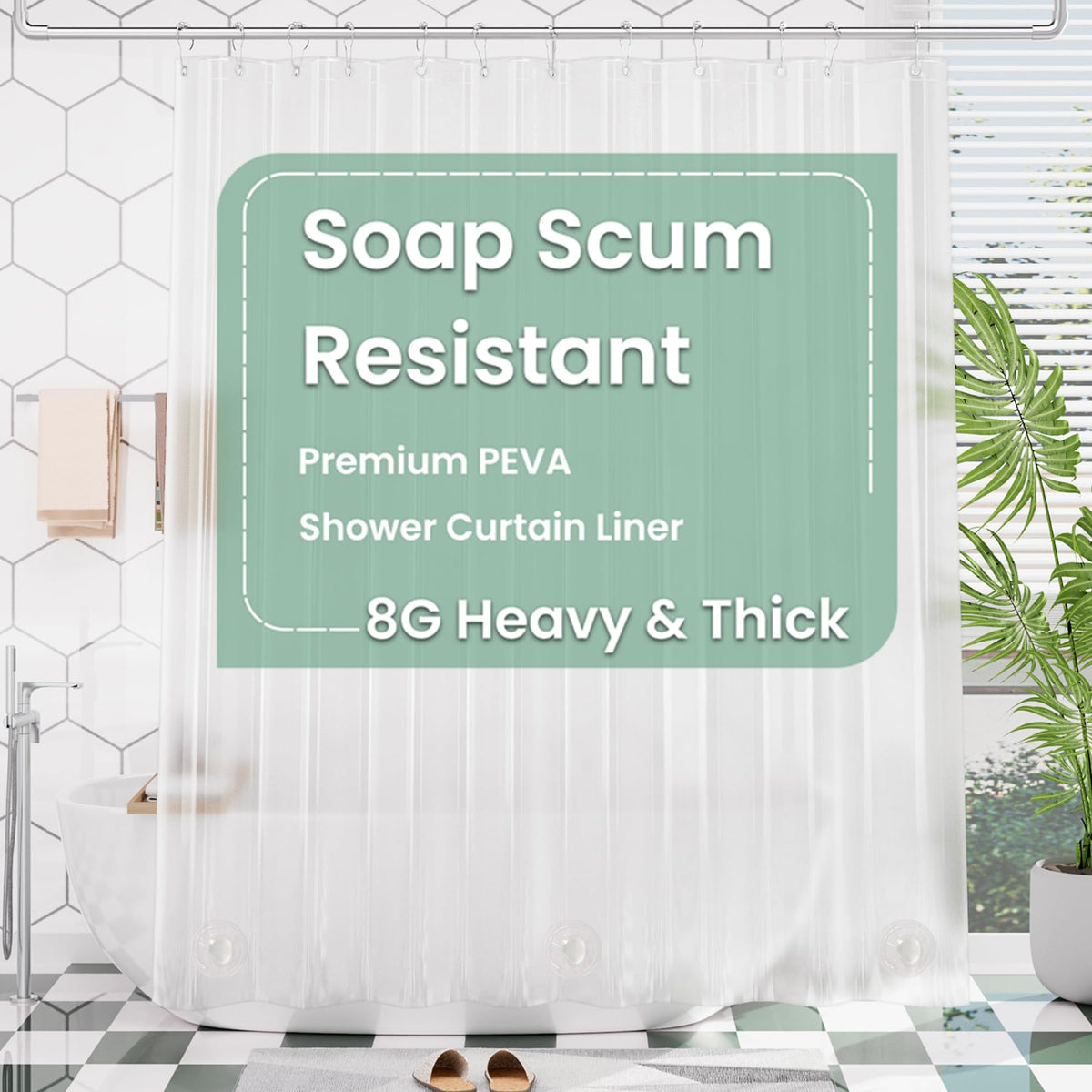 AmazerBath 48x72 Shower Curtain Stall, Small Shower Curtain for Shower Stall, Clear Bathroom Curtain Plastic, Thick PEVA Bathroom Accessories with 2 Clear Weighted Stones and 8 Grommet Holes