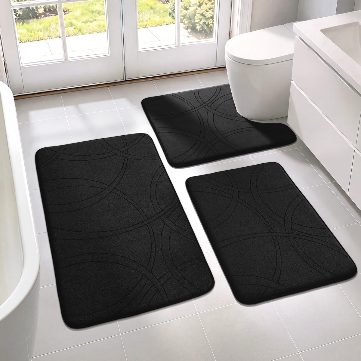 YIHOUSE 3 Piece Bathroom Rug Set - Soft Memory Foam Bath Mat, Dark Grey