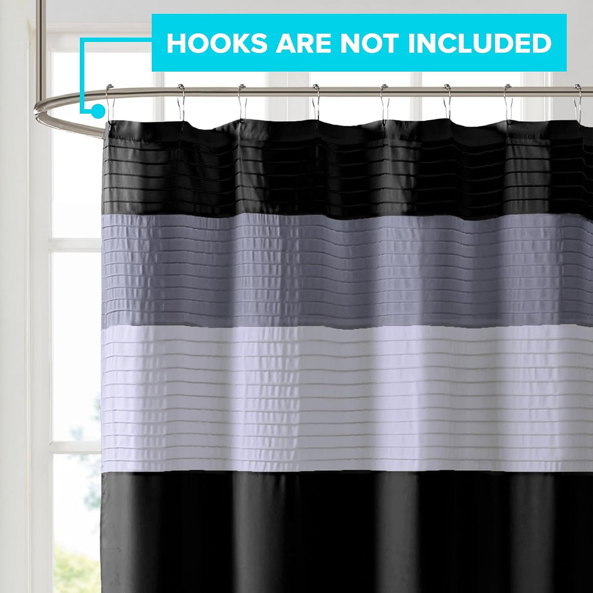 Comfort Spaces Windsor Shower Curtain for Bathroom, 72 x 72, Black